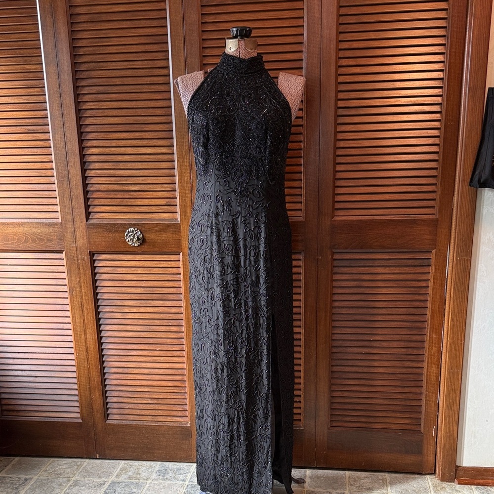 Adrianna Papell Black Lace Maxi Dress Vintage